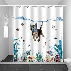 Rideau de douche Chat diving cat 180x180 cm