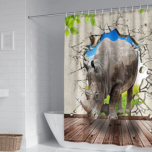 Rideau de douche Rhinocéros gris marron 150x180 cm