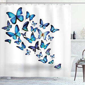 Rideau de douche Papillon bleu ciel bleu noir 175x200 cm