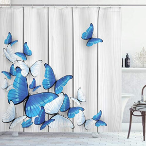 Rideau de douche Papillon gris blanc bleu 175x200 cm
