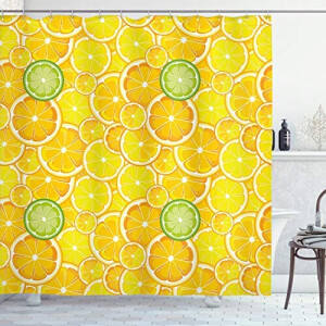 Rideau de douche Citron jaune blanc et vert 175x180 cm